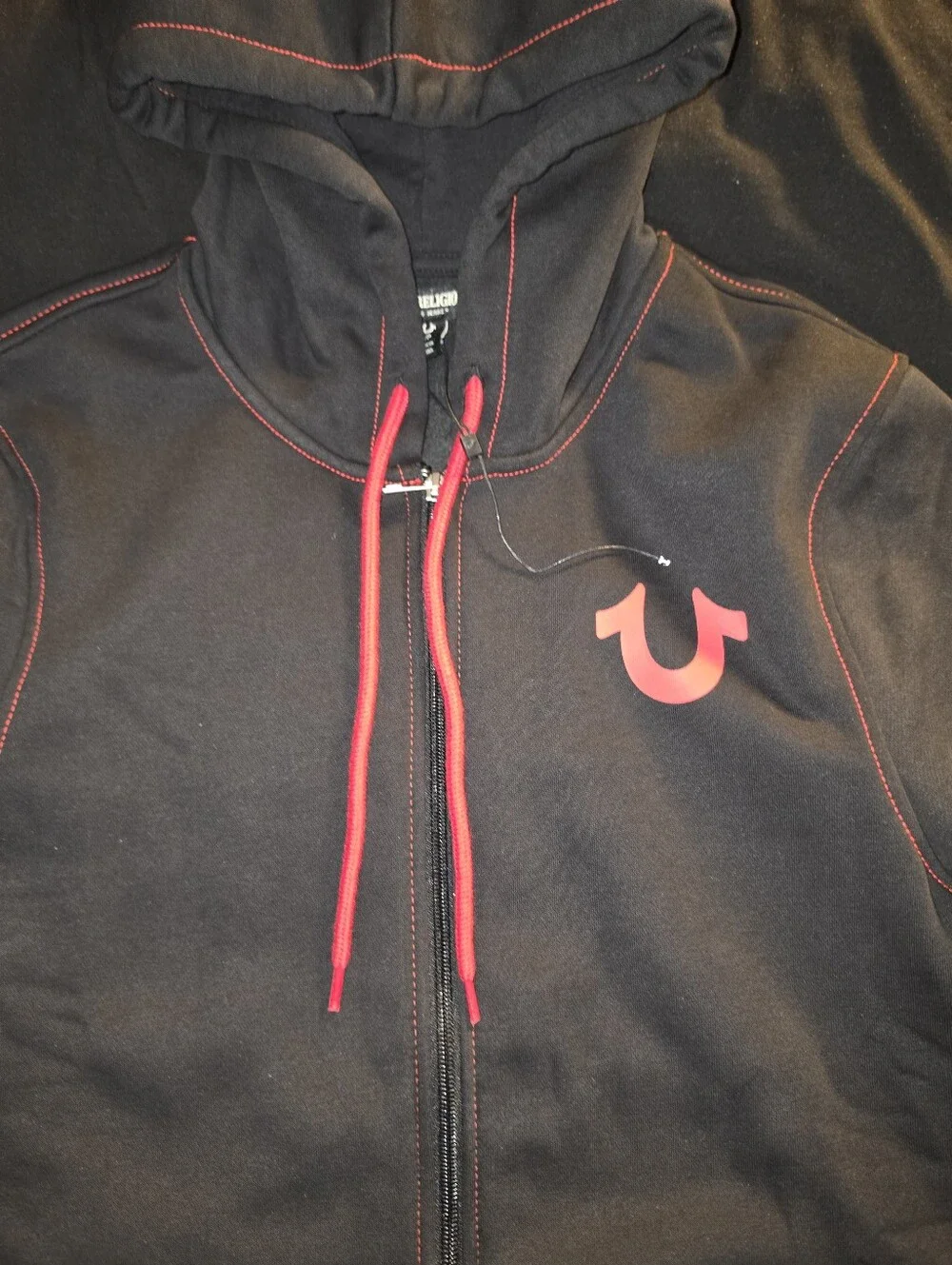 True Religion FIRE! NWOT! The Contrast Logo Hoodie in Black. Sz Sm. R2S!